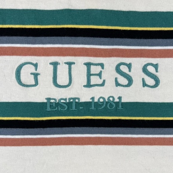 Vintage Guess Originals Shirt Mens Large Green Striped Logo Crewneck Tee 90s - Picture 2 of 14